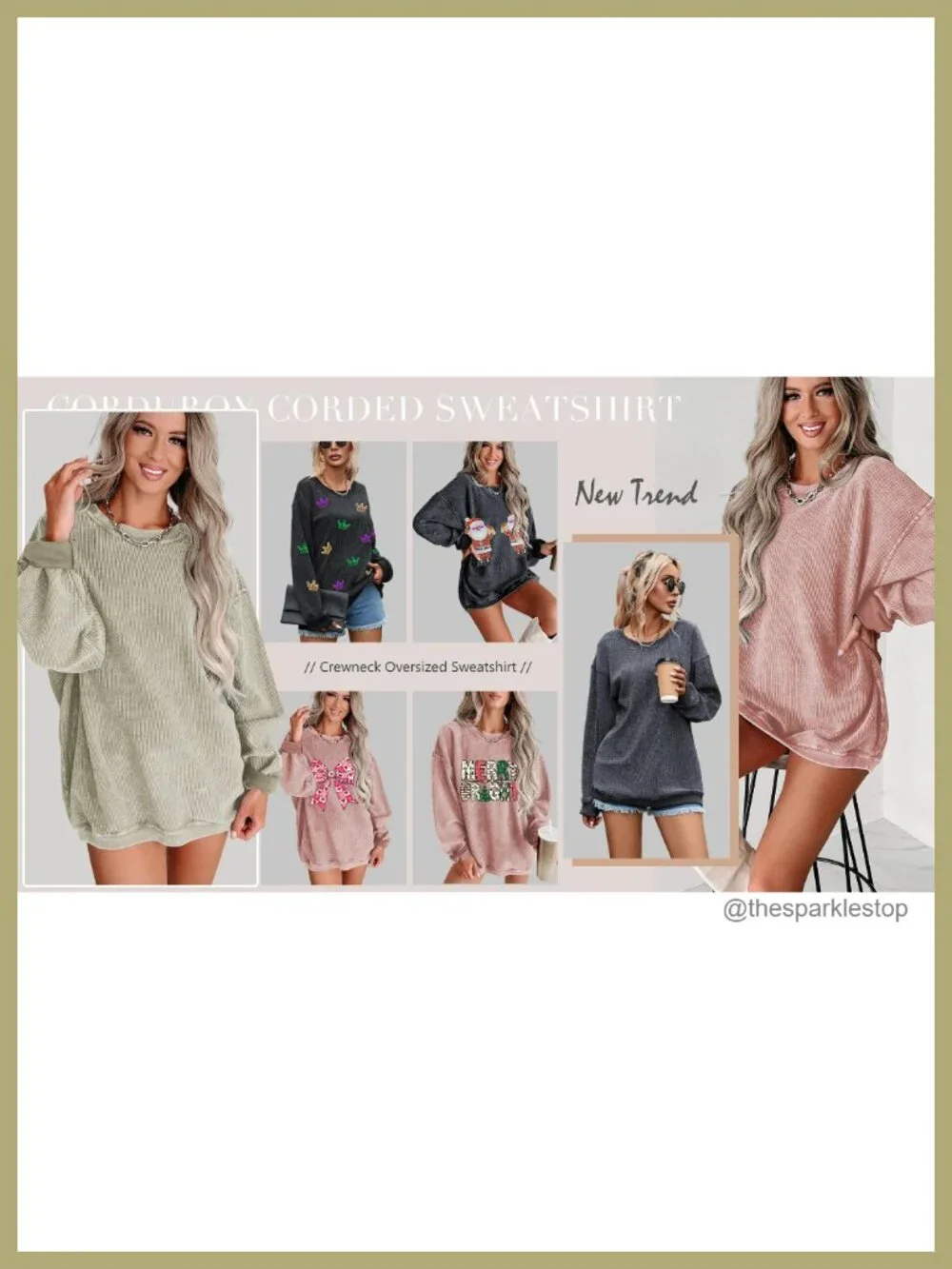 Oversized Corduroy Crewneck Sweatshirt Women Pullover Drop Shoulder Casual